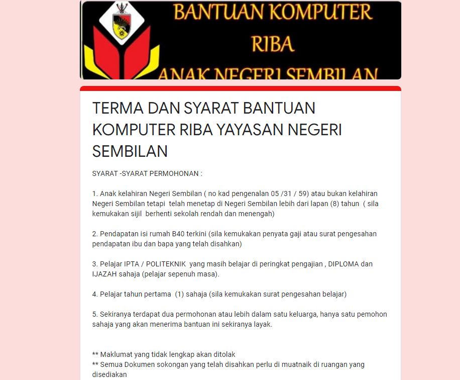 Permohonan Bantuan Komputer Riba B40