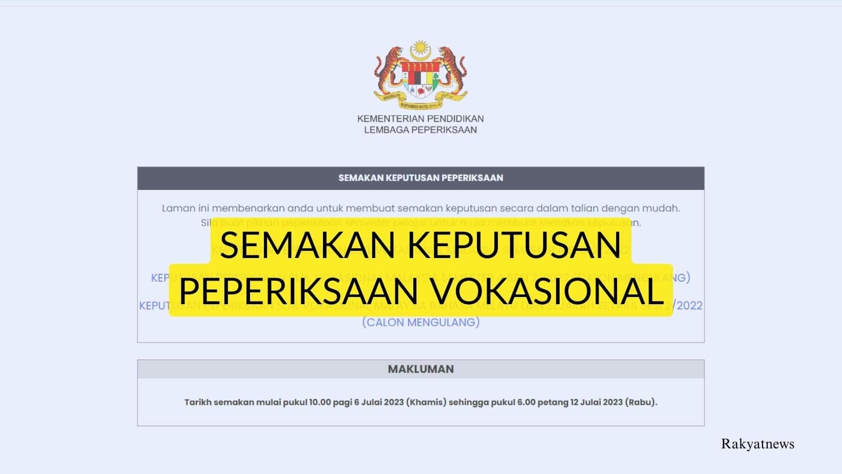 Semak Keputusan Peperiksaan Vokasional Info Rakyat