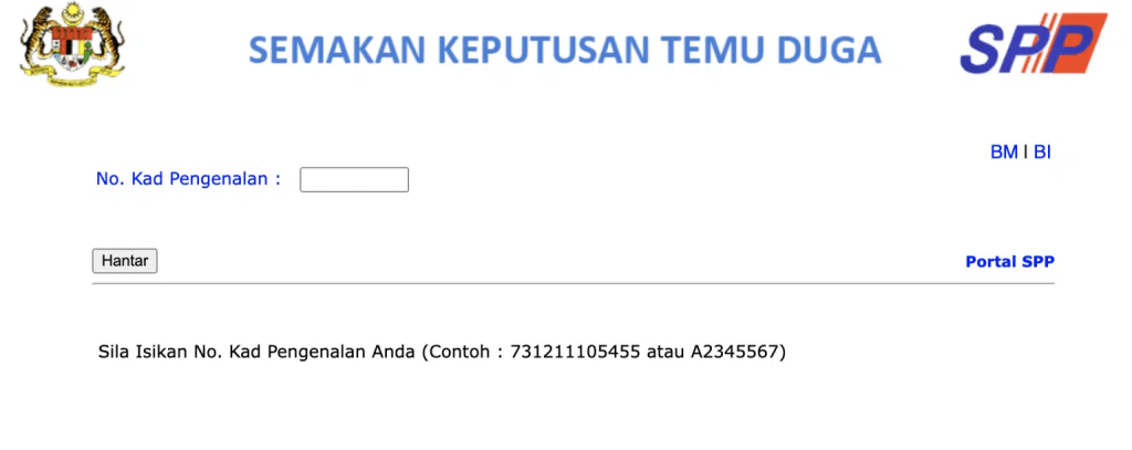 Semakan keputusan Temuduga SPP
